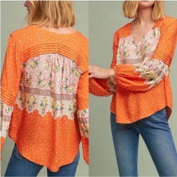 Maeve Anthropologie Ceresco Orange Floral
Peasant Blouse small balloon sleeve - Picture 1 of 11
